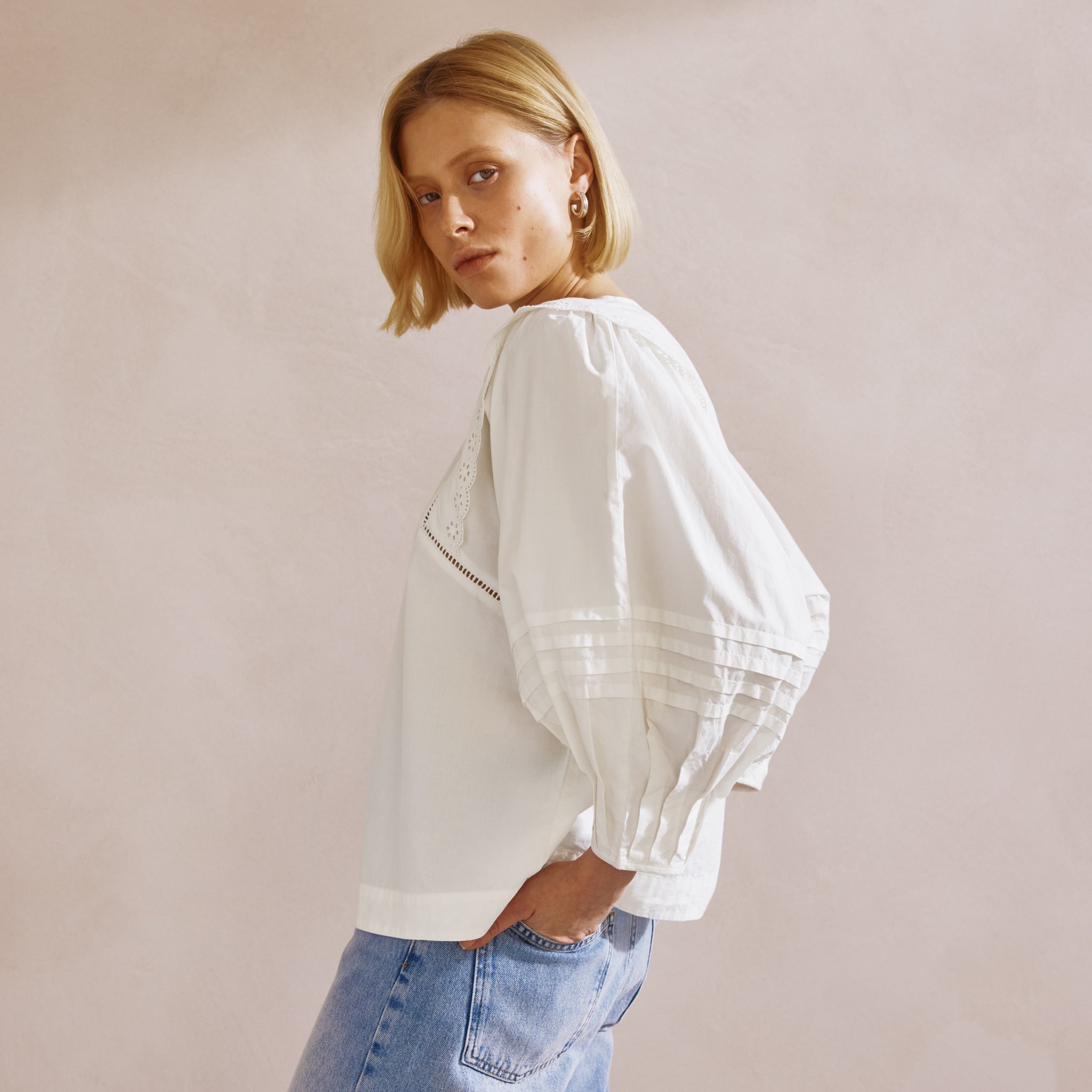 Cotton Pintuck Sleeve Top